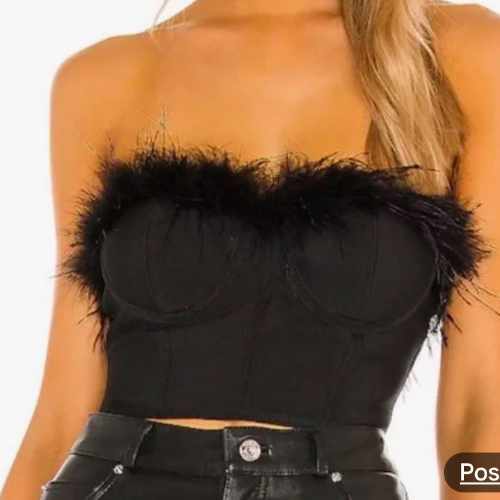 Superdown Feather Bustier Crop Top